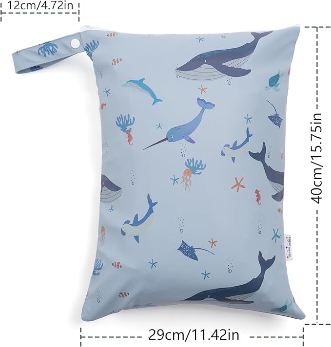 Wet Dry Bag Waterproof Wet Bags Baby Diaper Bag with Handle Reusable with Two Zippered Pockets Travel Beach Pool Daycare Baby Diapers Bag for Swimsuits or Wet Clothes, SE Blue