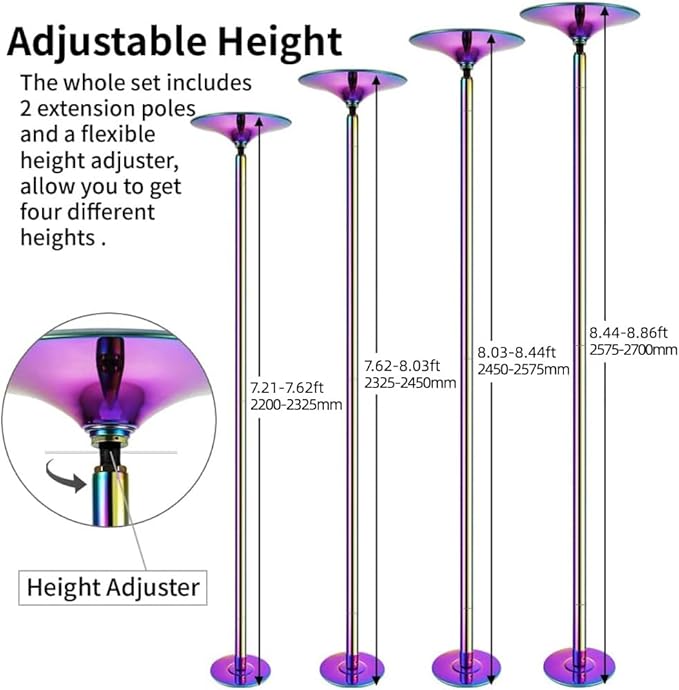 Dance Pole Set -Premium Height Adjustable 7.38-8.85ft Portable 45mm Diameter 360°Spinning Dancing Pole for Home,200KGS Capacity,Drill-Free Installation with Floor-to-Ceiling Stability