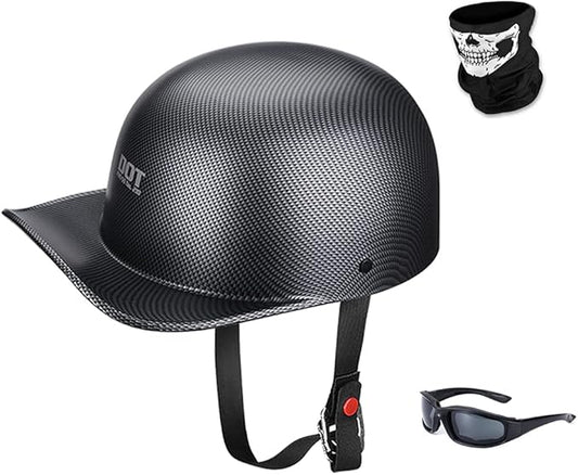 Vintage Open Face Motorcycle Helmet Retro Baseball Cap Half Helmets Men Women for Cruiser Street Scooter Moped Cap Jet with Mask Glasses - DOT Certified