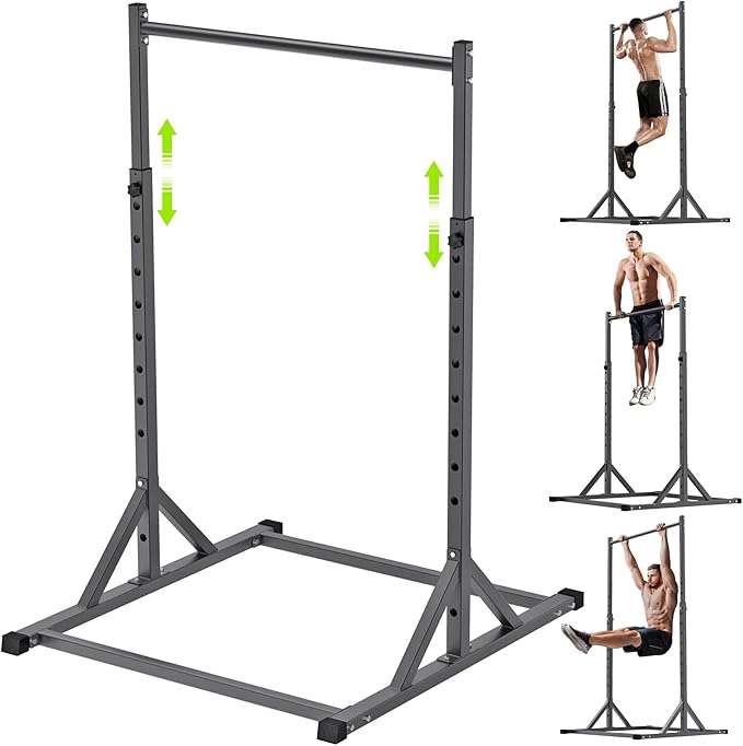 SELEWARE Adjustable Pull Up Station, Multifunction Pull Up Bar, Fully Welded, 500 lbs Capacity, Power Tower Dip Station for Home Gym