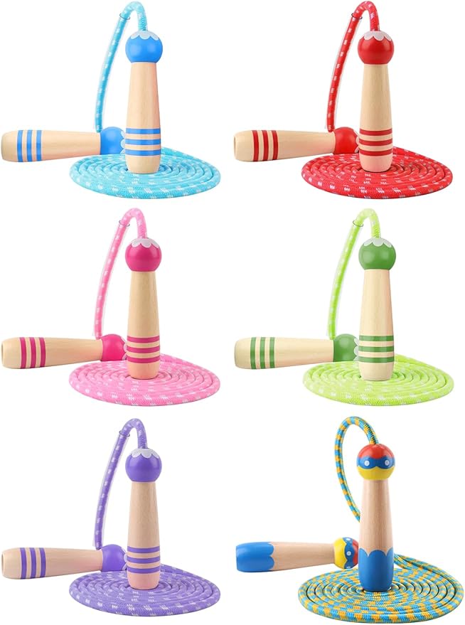 Jump Rope for Kids, Lorvain Adjustable Skipping Rope, Kids Jump Ropes with Wooden Handle for Girls Boys, Weighted Jumping Ropes for Fitness Workout Exercise Outdoor Fun Activity