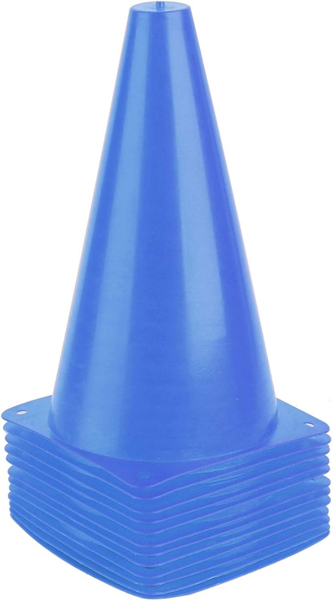 9 Inch Plastic Training Traffic Cones, Sport Cones, Agility Field Marker Cones for Soccer Basketball Football Drills Training, Outdoor Activity or Events - (Set of 10, 12, 15 or 24, 4 Colors)