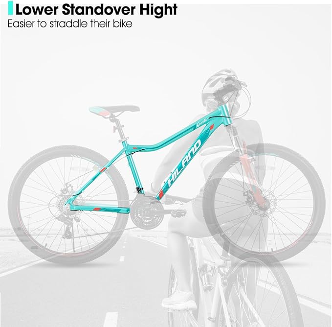 HILAND 20 26 27.5 Inch Mountain Bike for Women Girl, 7/21 Speed with Lock-Out Suspension Fork, Aluminum Frame MTB, Adult Ladies Womens Bike Mens Bicycle