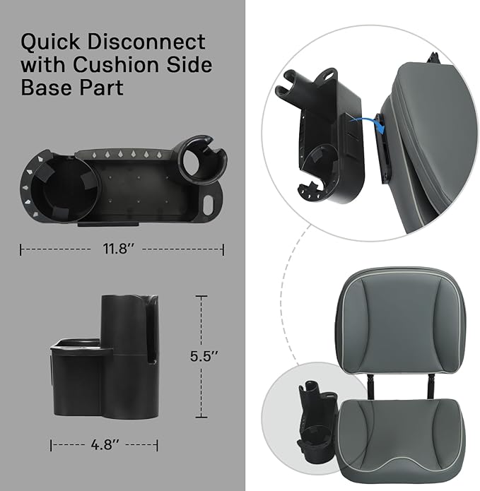 Folding Boat Seat Low Back Fishing Boat Seats with Caddy Organizer, Charcoal/Charcoal/Light Gray