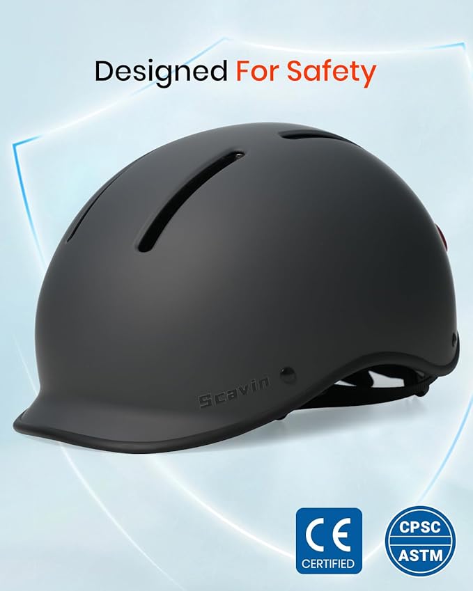 Bike Helmet for Adult: Bicyle Helmet with EPS Foam Interior for Men & Women, Adjustable Cycling Helmet with LED Light Safety Certified for Commuting