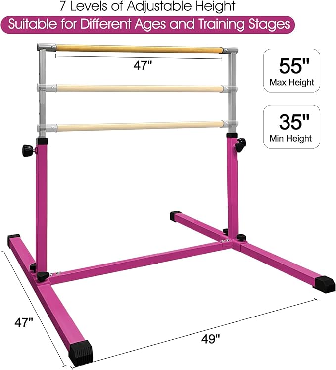 XDEMODA The Latest Model Gymnastics Bar for Kids Ages 3-15 for Home, Anti-Slip, Easy to Assemble, 35” to 55” Adjustable Height Gymnastic Horizontal Bars Equipment
