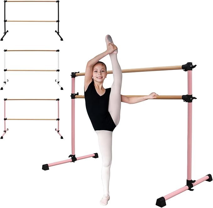 4FT/6FT Freestanding Ballet Barre Wood/Steel Height Adjustable from 7 to 46 inch Ballet Bar Portable Double Dance Bar for Home Workout and Stretch