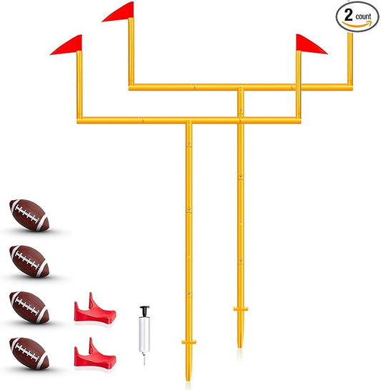 Jenaai 2 Pcs Field Goal Post Set With 4 Inflatable Footballs, 2 Kicking Tee, Pump - Kids Easy Assembly Sport Accessories 8 x 6 ft Adjustable Goal Post for Youth Backyard Game