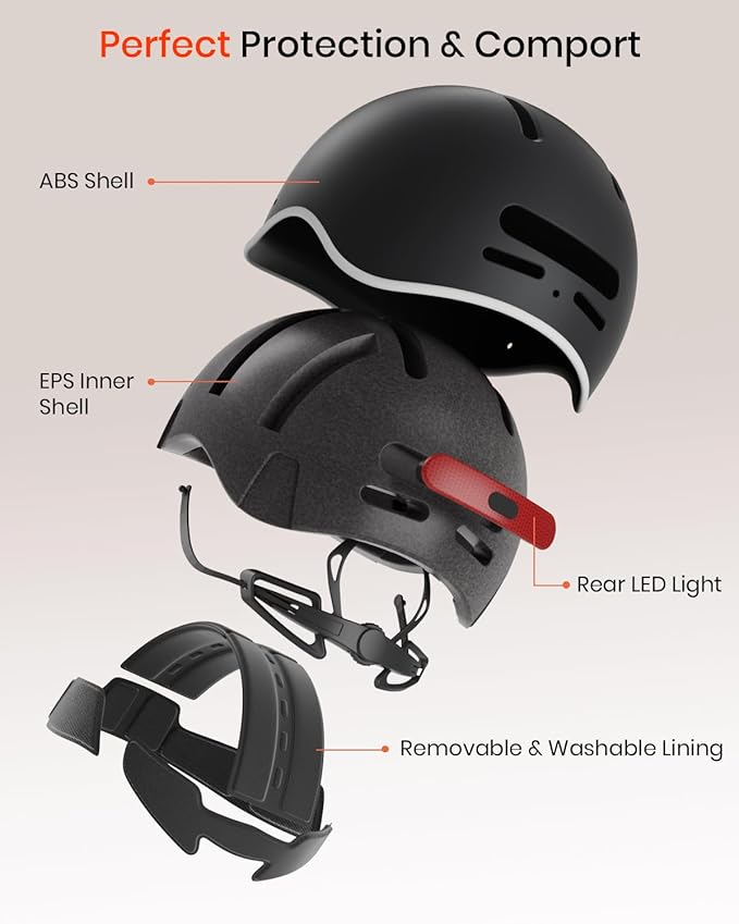 Bike Helmet for Adult: Bicyle Helmet with EPS Foam Interior for Men & Women, Adjustable Cycling Helmet with LED Light Safety Certified for Commuting