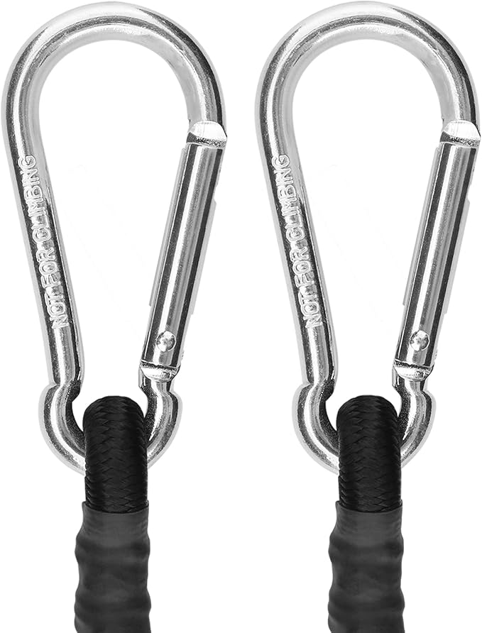 ZHOUBIN 48 Inch Black Bungee Cords with Carabiner Hooks, 2Pcs