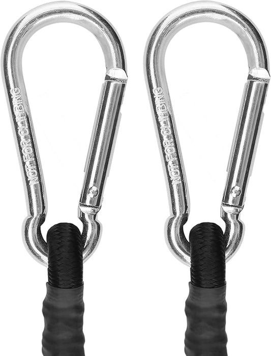ZHOUBIN 48 Inch Black Bungee Cords with Carabiner Hooks, 2Pcs