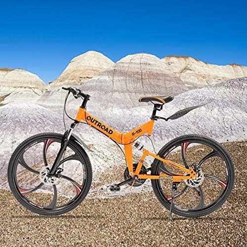 26 Inch Folding Mountain Bike with High Carbon Steel, 21 Speed City Bike with Dual Suspension, Folding Bicycle for Adults Men and Women