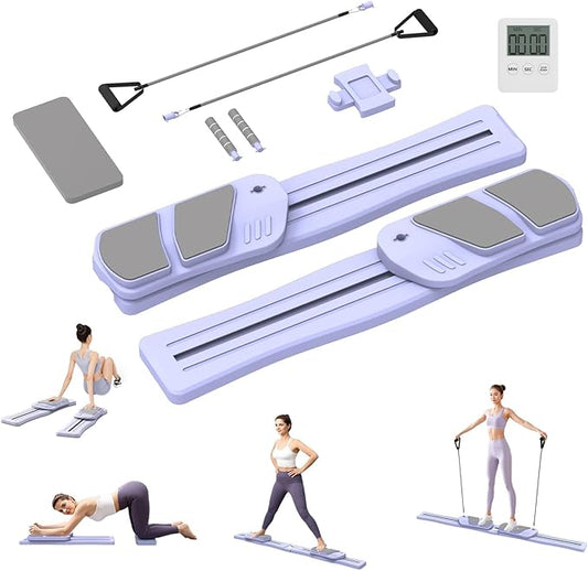 Pilates Board for Home Workout - Upgraded 7 in 1 Portable Pilates Reformer Set, Multifunctional Ab Trainer with Resistance Bands & LED Timer, Pilates Board for Women Full Body Workout