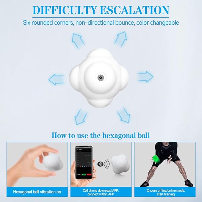 Smart Reaction Ball, Reflex Ball Hit Different Angles Change Light Color Intelligent Agility Training Light Ball for Hand Eye Coordination Training, Rechargeable, High Elasticity Silicone (3)