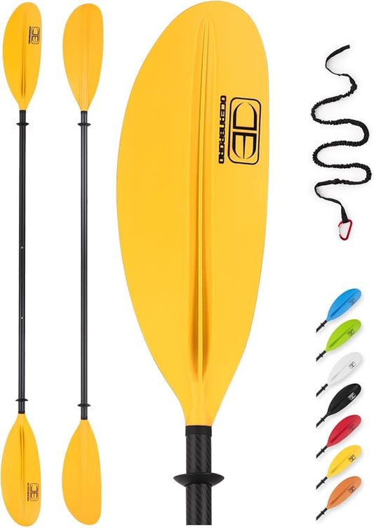 OCEANBROAD Adjustable Carbon Fiber Kayak Paddle 86in/220cm to 94in/240cm Kayaking Oar for Adults with Paddle Leash 1 Paddle