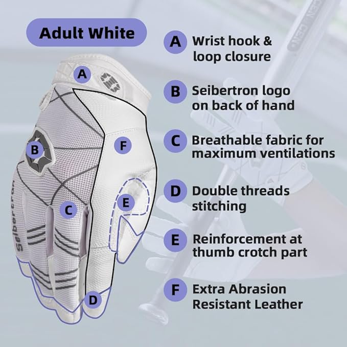 Seibertron B-A-R PRO 2.0 Signature Baseball + Softball + Teeball Batting Gloves Super Grip Finger Multiple 11 Sizes + 5 Colors Available Fit Adult Youth Kids Boys Girls Mens Women