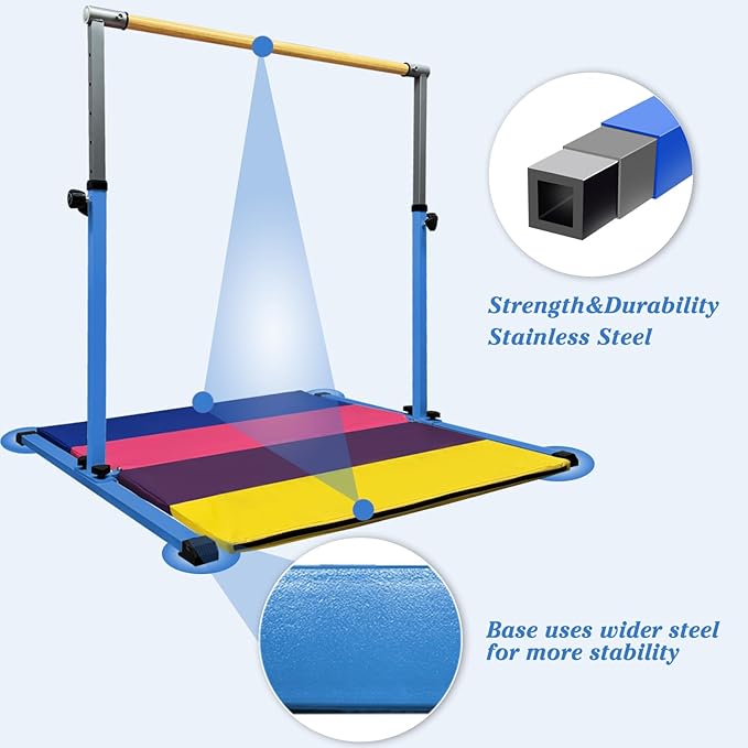 XDEMODA The Latest Model Gymnastics Bar for Kids Ages 3-15 for Home, Anti-Slip, Easy to Assemble, 35” to 55” Adjustable Height Gymnastic Horizontal Bars Equipment