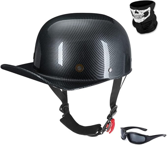 Vintage Retro Open Face Motorcycle Helmet Baseball Cap Half Helmets Men Women for Moped Cap Jet Scooter Street Cruiser with Mask Glasses - DOT Certified