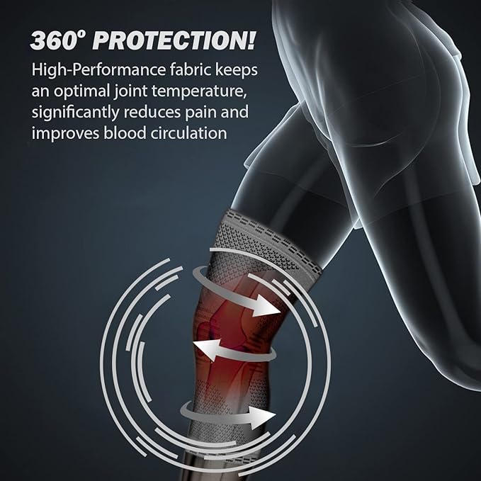 POWERLIX Knee Compression Sleeve - Best Knee Brace for Knee Pain for Men & Women – Knee Support for Running, Basketball, Volleyball, Weightlifting, Gym, Workout, Sports - (Gray L)