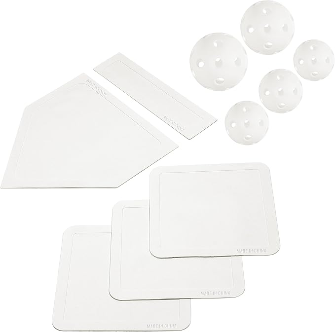 Baseball & Softball 5 Piece Base Set + 5 Piece Plastic Training Balls - Improve Power and Agility - Baseballs Accessories Fun for All Ages