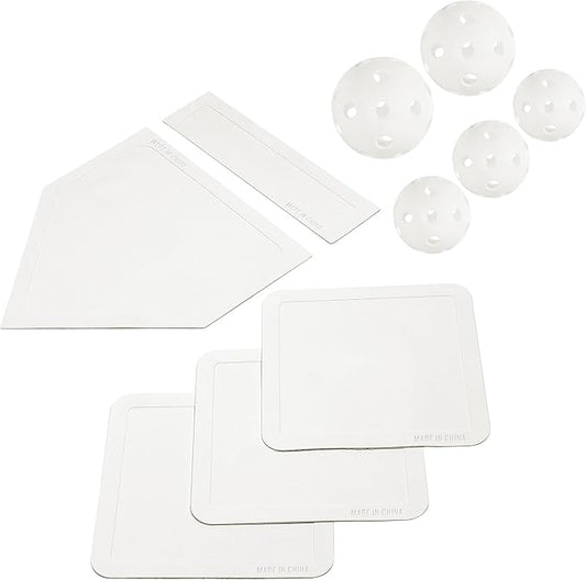 Baseball & Softball 5 Piece Base Set + 5 Piece Plastic Training Balls - Improve Power and Agility - Baseballs Accessories Fun for All Ages