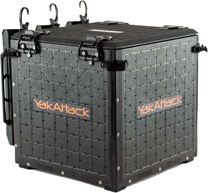 YakAttack BlackPak Pro 13" x 13" Fishing Crate with 3 Rod Holders - Black | Compact Tackle Storage Box & Gear Organizer for Kayaks | Lightweight, Durable & Customizable Marine Accessory | Made in USA