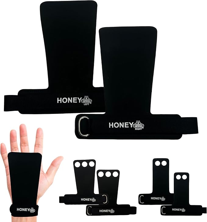Bear Grips Two Hole Hand Grips, Three Hole Pull Up Grips, No Hole Wrist Grips, WOD Grips for Men and Women. Carbon Fiber Hands Grips, Titanium Hand Grips for Weight Lifting, Speed Pull Up Gloves Grip