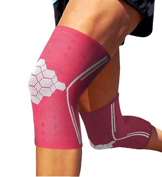 Sparthos Knee Compression Sleeves (Pair) – Support for Sports, Running, Joint Pain Relief – Knee Brace for Men and Women – Walking Cycling Football Tennis Basketball Hiking Workout Jogging (Pink-L)