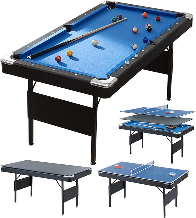 3 in 1 Pool Ping Pong Dining Combo, 65.75in Foldable Billiard/Table Tennis, Multi Game for Adults Kids, With Billiard and Tennis Paddles Accessories