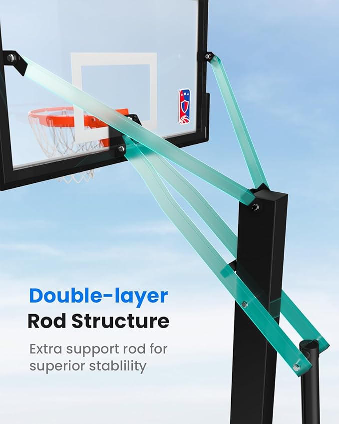 IGL In-Ground Basketball Hoops with 54-60 Inch Tempered Glass Backboard,7.5-10ft Height Adjustable Basketball Goal System, Reinforced and Thickened Square Tube Iron Steel