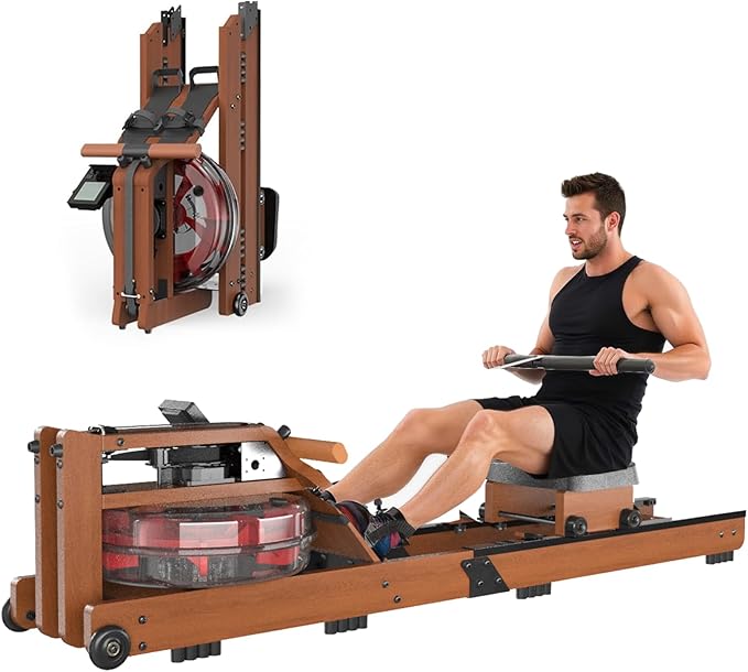 Rowing Machines for Home,Water Rowing Machine with Foldable Design,400LBS Capacity,LCD Monitor,Smooth Glide Rails,Comfortable Seat,Free App(Bluetooth) Supported for Immersive Water Rower&Home Gym
