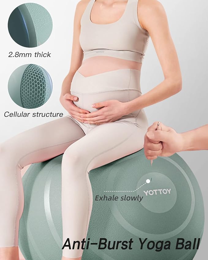 YOTTOY Anti-Burst Exercise Ball for Working Out, Yoga & Pregnancy, Extra Thick Workout Ball for Physical Therapy & Fitness