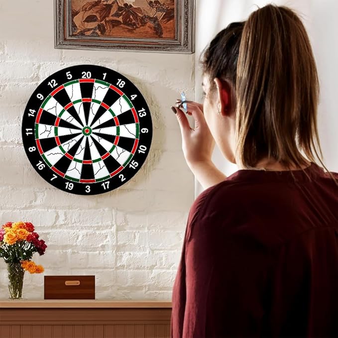 Flocking Dart Board Set,Double-Sided Dart Board with 12pcs Steel Tip Darts-Lightweight Bristle Dartboard-Multiplayer Party Games