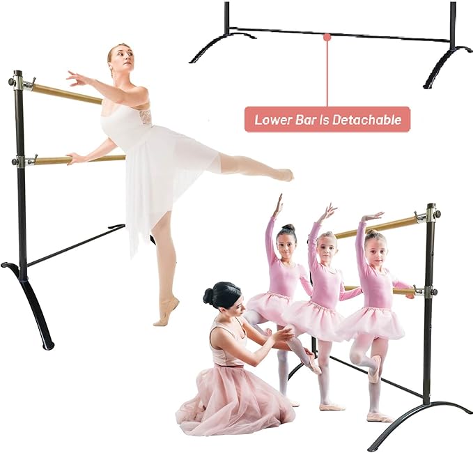 Ballet Barre Portable for Home or Studio, Height Adjustable Bar for Stretch, Pilates, Dance or Active Workouts, Single or Double Bar, Kids and Adults