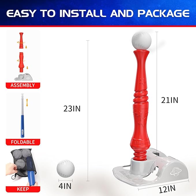 EagleStone T Ball Sets for Kids 3-5, 5-8, Tee Ball Set for Toddlers, Baseball Outdoor Toy Includes 6 Large Balls, Adjustable Teeball Batting Tee, Tball Games for Boys & Girls, Kids Ages 3-12 Years
