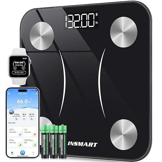 INSMART Smart Scale for Body Weight, Digital Bathroom Scale with BMI, Muscle Mass, Bluetooth Body Fat Scale,17 Body Composition Analyzer with Smart APP Sync Weight Scale, 400 lbs - Black