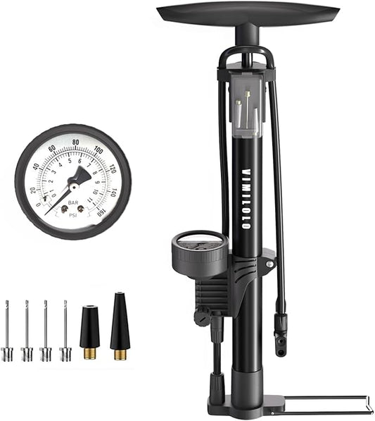 VIMILOLO Bicycle Pump, Bike Floor Pump with Gauge Inflator for Presta and Schrader Valve Portable Tire Pumps for Ball Bike Pumps