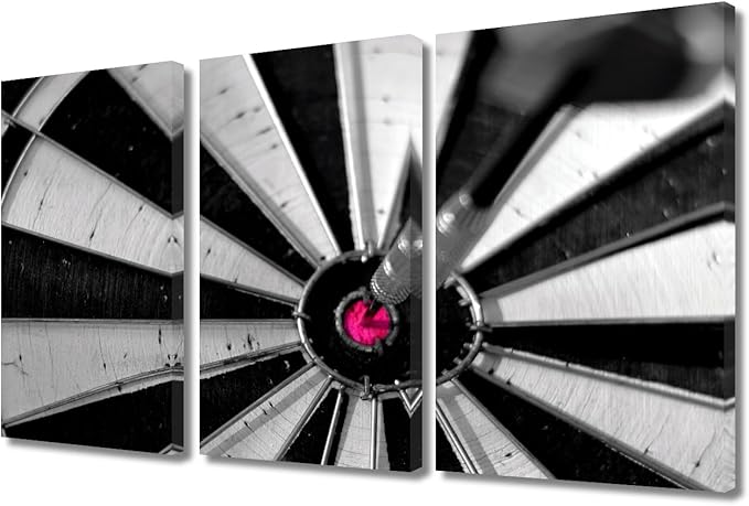 Canvas Wall Art Wall Decor Sports Theme 3 Piece Wall Art Dart Target Contemporary Home Decor for Office Living Room Bedroom Canvas Art Hit the Target Poster Printings Framed Ready to Hang(24"Wx36"H)