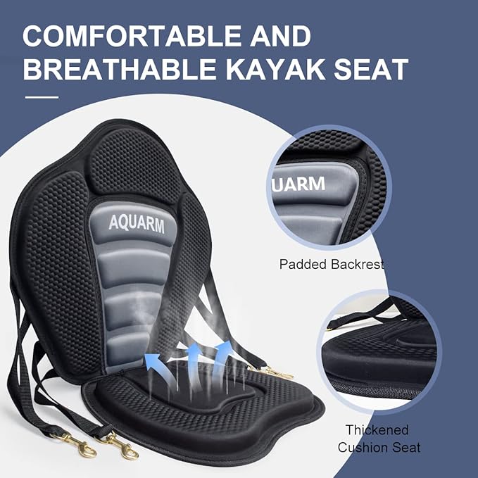 Deluxe Padded Kayak Seat with Adjustable Backrest - Universal Fit for Canoe, Fishing Boat & More
