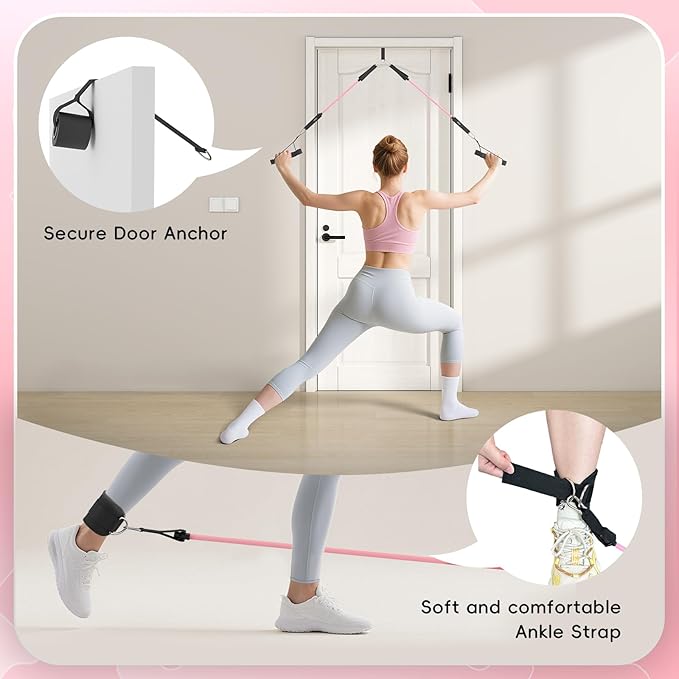 Pilates Bar Kit with Resistance Bands, Portable Pilates Bar for Home Gym Yoga & Full Body Workouts, Pilates Equipment for Women & Men, Fitness Set for Strength Toning Stretching Flexibility Training