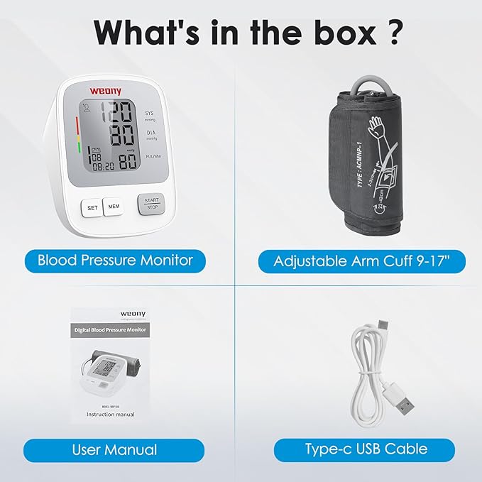 Blood Pressure Monitors for Home Use Adjustable Arm Blood Pressure Cuff 9-17in, 2 * 99 Sets Memory Digital Automatic Arm Blood Pressure Machine, Large BP Cuff Automatic Upper Arm with USB Cable