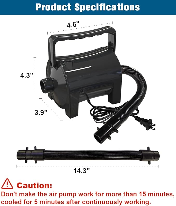 Electric Air Pump Portable 460W Quick-Fill Air Pump Air Flow 45CFM 2.1PSI with Hose 5 Nozzles 120V AC Inflator Deflator Pump for Air Mattress Air Bed Inflatable Cushion Boat Swimming Ring