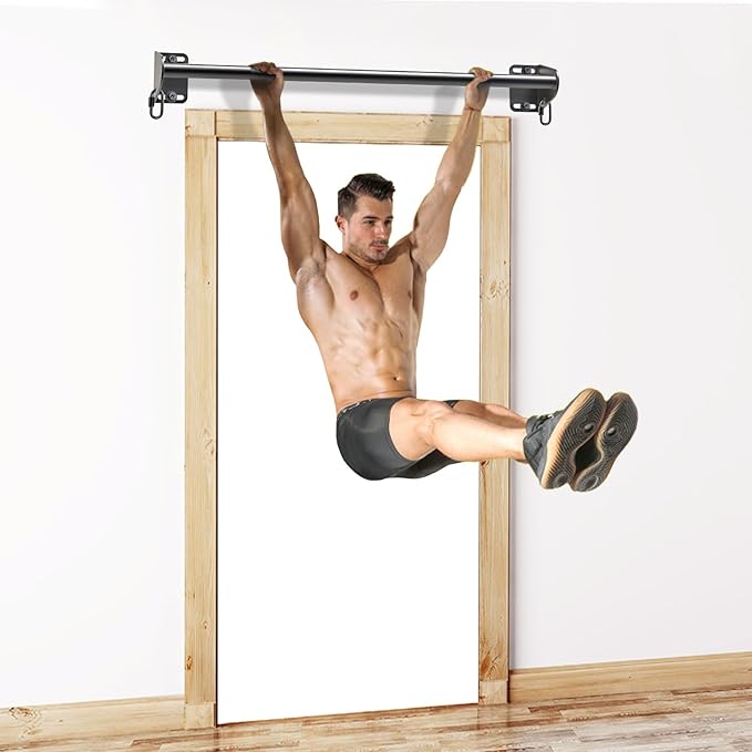 SELEWARE Wall Mounted Pull Up Bar, Heavy Duty Chin Up Bar for Doorway, Multifunctional Home Gym Workout Equipment with Resistance Band Hooks, Supports Up to 440 lbs