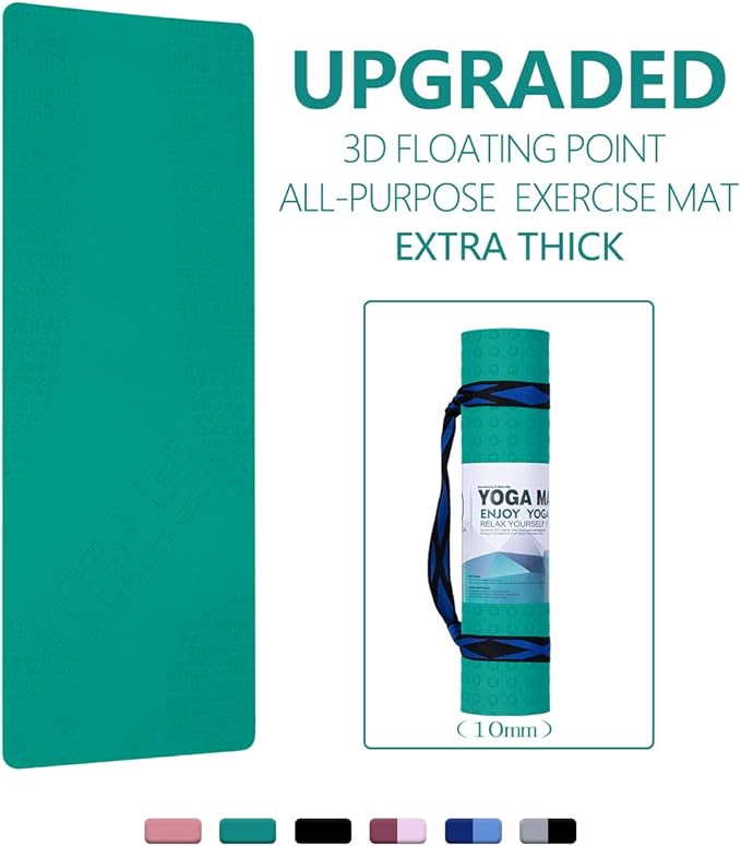 JELS Extra Thick Yoga Mat, 2/5 inch, Ergonomic 3D Non Slip Design, SGS Certified TPE Material, Yoga Mat for Men Women with Carrying Strap,Exercises Mat for Yoga, Pilates and Floor Workout(72"x26")…
