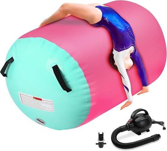 Inflatable Gymnastics Air Roller Set, Tumble Rolling Air Roller Gymnastics Barrel with Electric Pump for Kids Adults Home Outdoor Gymnastic Training Cheerleading Yoga