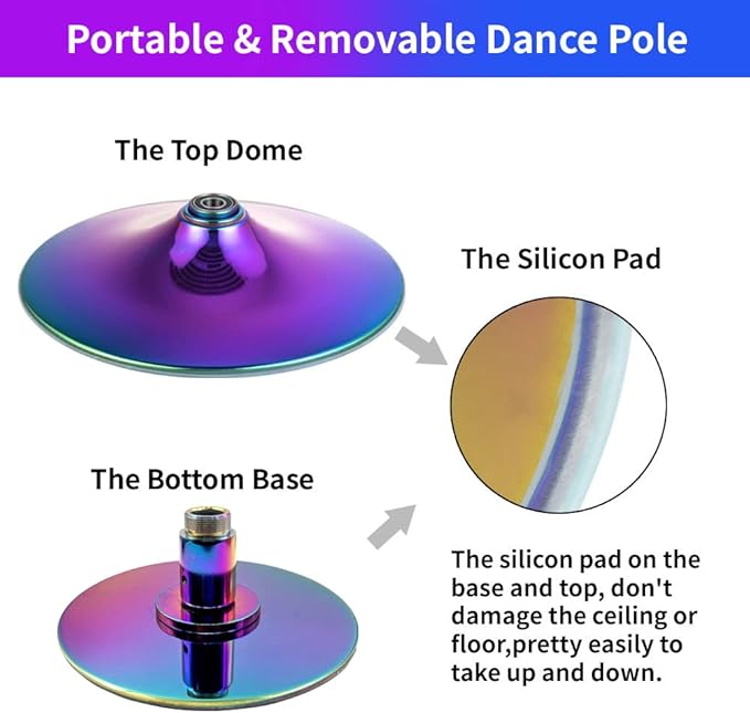 Dance Pole Set -Premium Height Adjustable 7.38-8.85ft Portable 45mm Diameter 360°Spinning Dancing Pole for Home,200KGS Capacity,Drill-Free Installation with Floor-to-Ceiling Stability