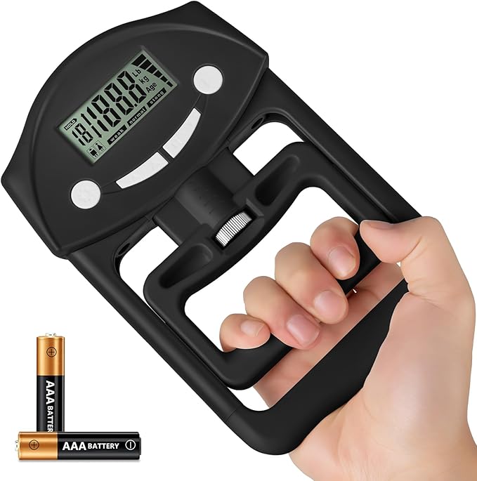 Grip Strength Tester, Hand Grip Dynamometer, Electronic Hand Grip Strength Tester Grip Strengthener Hand Exerciser Meter Digital Hand Grip Training Gauge 220 Lbs / 99 Kgs for Sports, School, Office and Home Use
