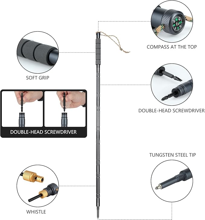 Hiking Pole Detachable Lightweight for Hiking Stick Walking Pole for Man Women