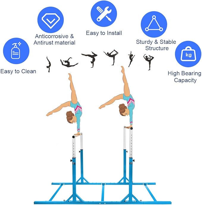 Costzon Double Horizontal Bars, Junior Gymnastic Training Parallel Bars w/11-Level 38-55" Adjustable Heights, 264lbs Capacity, Ideal for Indoors, Outdoor, Home Practice