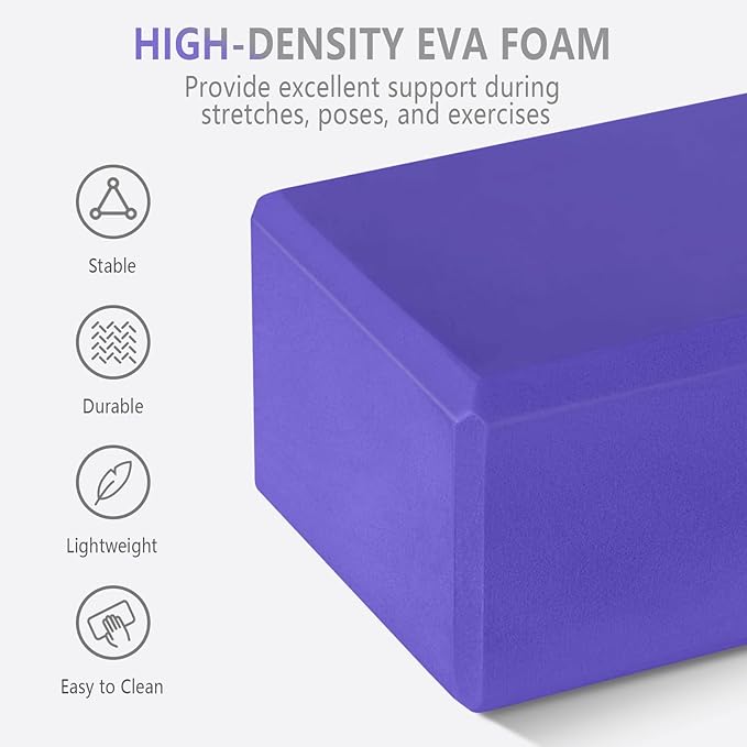 2 Pack 9‘’x6‘’x4‘’ Yoga Blocks with Stretch, Durable Yoga Foam Blocks, High Density & Non Slip Surface for Yoga, Pilates, Stretching, Dance, Ballet, Gymnastics,Fitness for Stability & Balance